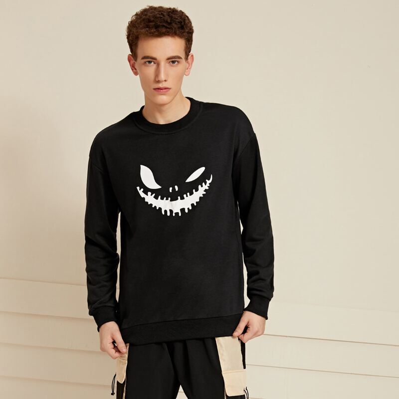 

Guys Halloween Print Crew Neck Sweatshirt, Black