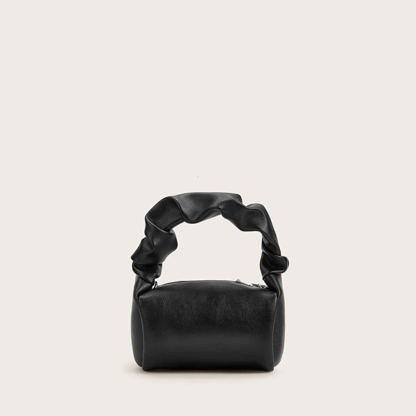 

Ruched Handle Satchel Bag, Black
