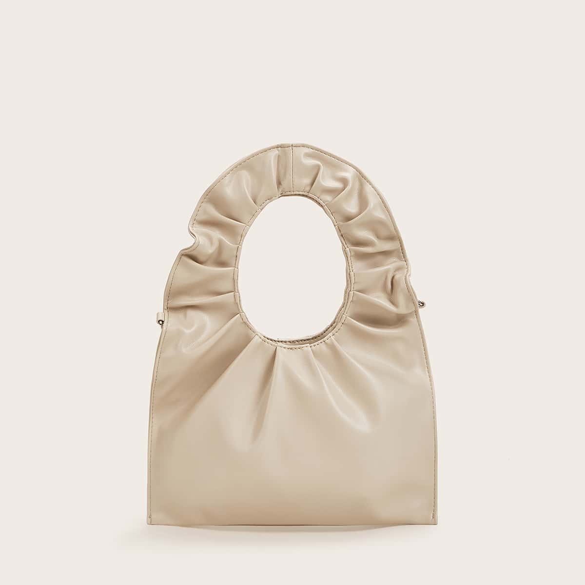 

Ruffle Design Handle Satchel Bag, Beige