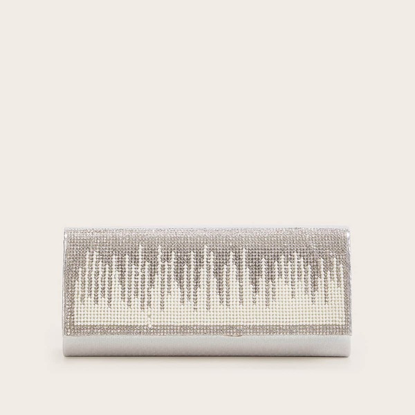 

Rhinestone Decor Flap Clutch Bag, Silver