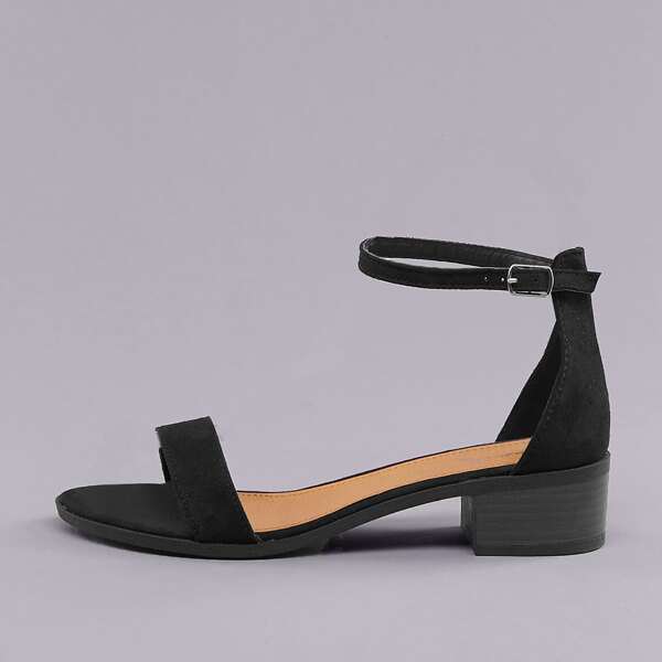 

Open Toe Ankle Strap Low Block Heel Sandals, Black