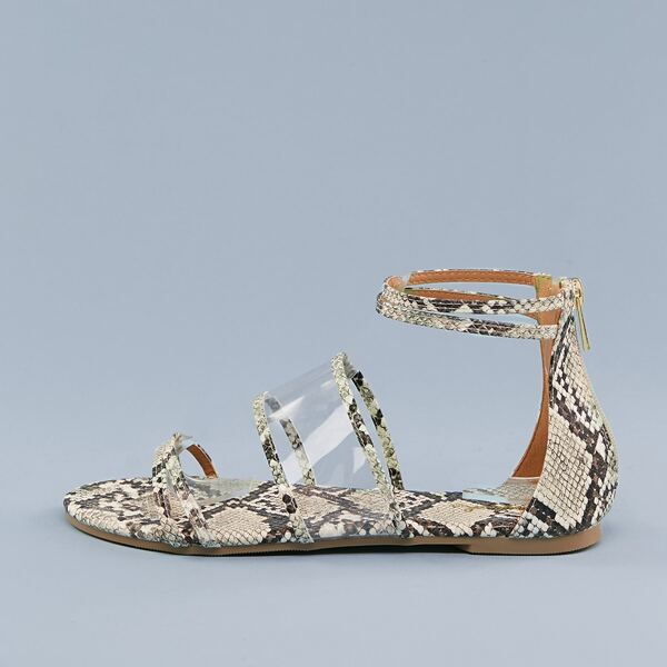 

Snake Print Detail Clear Bands Flat Sandals, Multicolor
