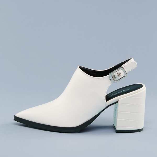 

Pointed Toe Chunky Croc Heel Slingback Mule Heels, White