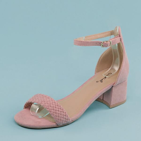 

Open Toe Braided Band Block Heel Sandals, Pink