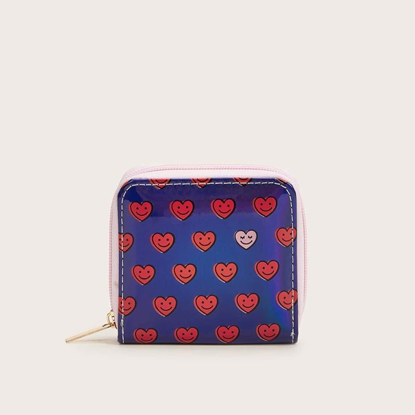 

Heart Graphic Zip Around Purse, Multicolor