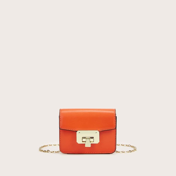 

Mini Metal Lock Chain Crossbody Bag, Orange bright