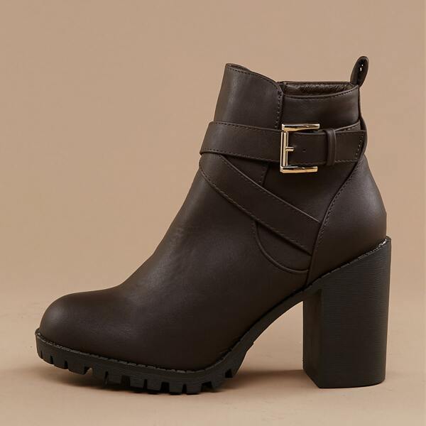 

Almond Toe Lug Sole Block Heel Chelsea Ankle Boots, Chocolate brown