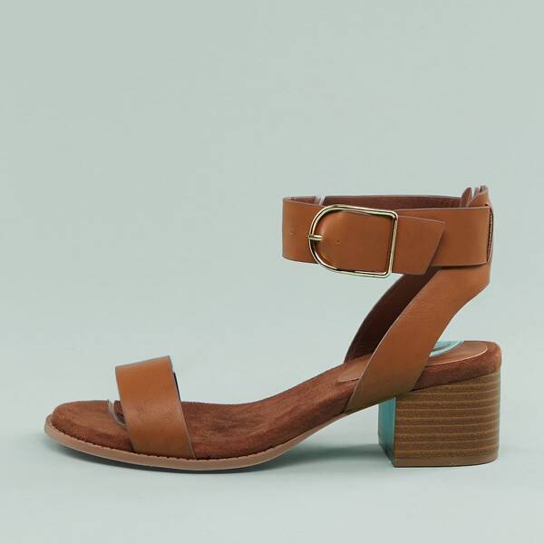 

Open Toe Ankle Strap Low Block Heel Sandals, Brown