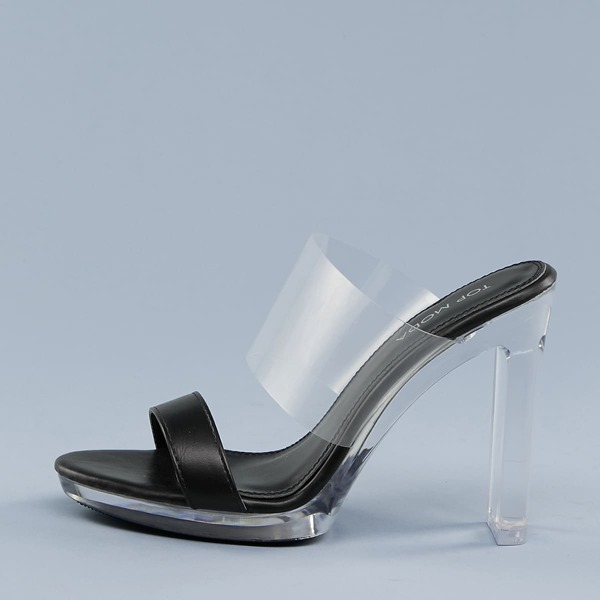 

Open Toe Clear Band Platform Lucite Heel Sandals, Black