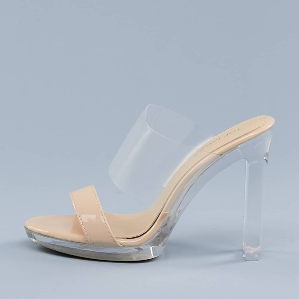 

Patent And PVC Band Acrylic Clear Platform Heels, Nude