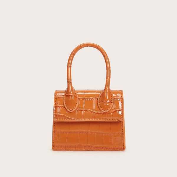 

Mini Croc Embossed Satchel Bag, Orange