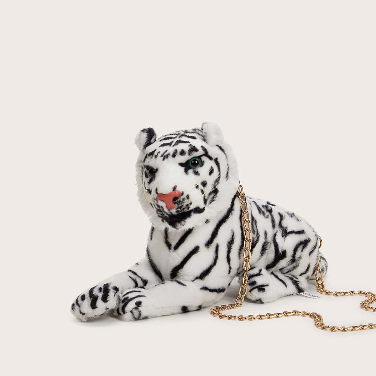 

Fluffy Tiger Design Crossbody Bag, Black and white