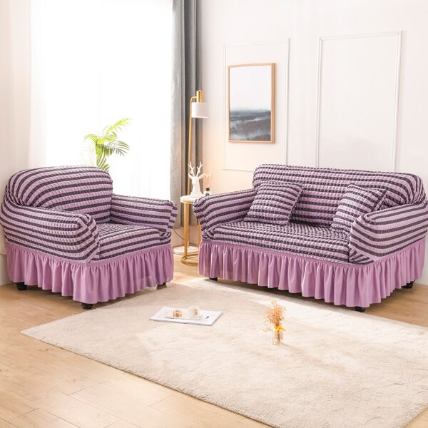 

1pc Stripe Pattern Stretchy Sofa Cover, Purple