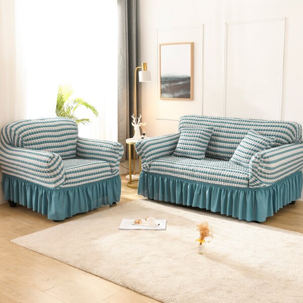 

1pc Stripe Pattern Stretchy Sofa Cover, Green