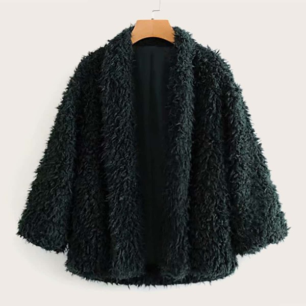

Solid Open Front Teddy Coat, Green