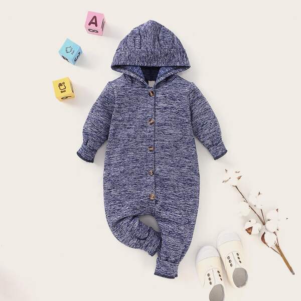 

Baby Boy Space Dye Button Front Hooded Bodysuit, Navy