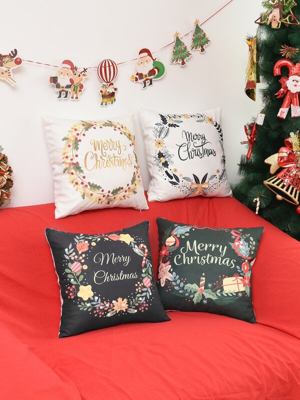 

1pc Christmas Wreath Cushion Cover Without Filler, Multicolor