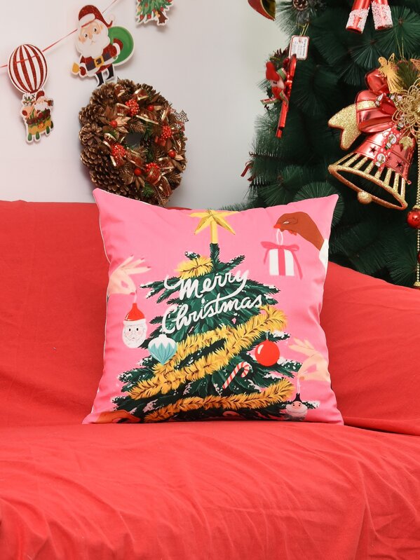 

Christmas Tree Print Cushion Cover Without Filler, Multicolor