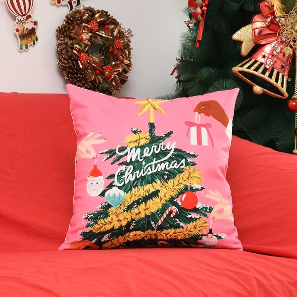

Christmas Tree Print Cushion Cover Without Filler, Multicolor