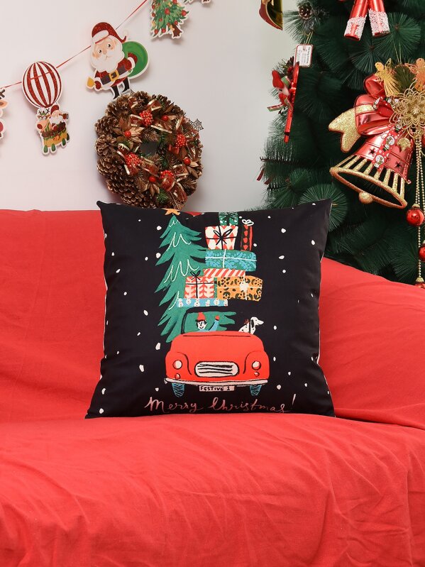 

Christmas Car Print Cushion Cover Without Filler, Multicolor
