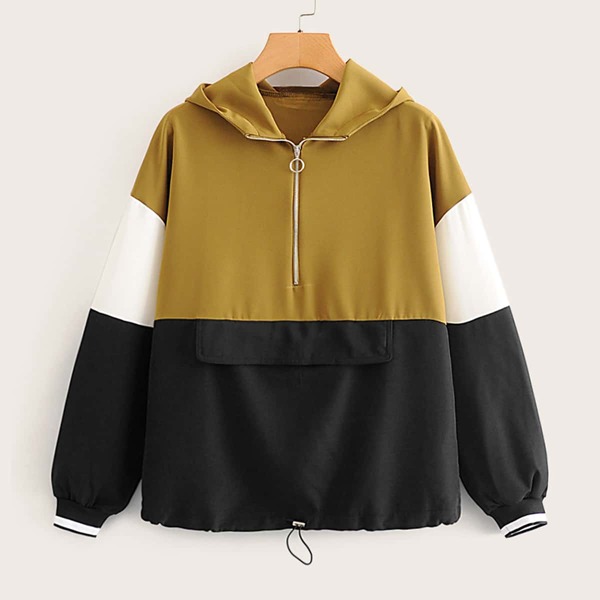 

Cut And Sew Drawstring Hem Hooded Sweatshirt, Multicolor