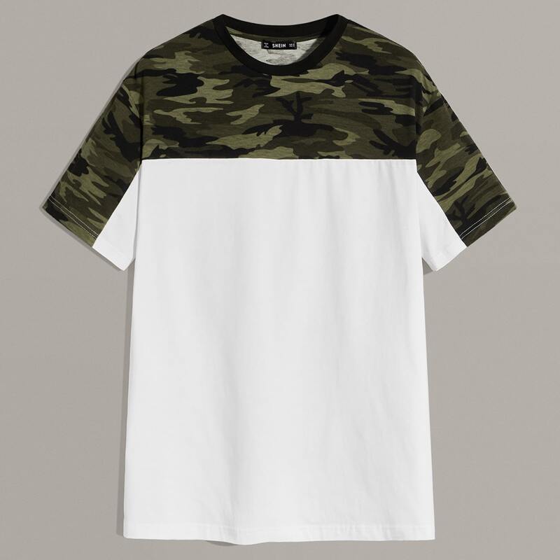 

Guys Camo Print Colorblock Tee, White