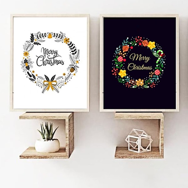 

1pc Christmas Wreath Wall Print Without Frame, Multicolor