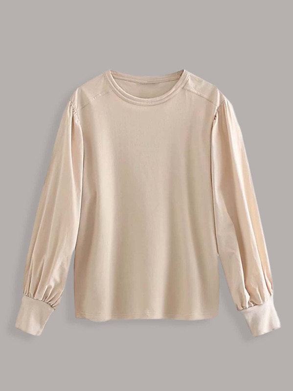 

Solid Long Sleeve Sweatshirt, Beige