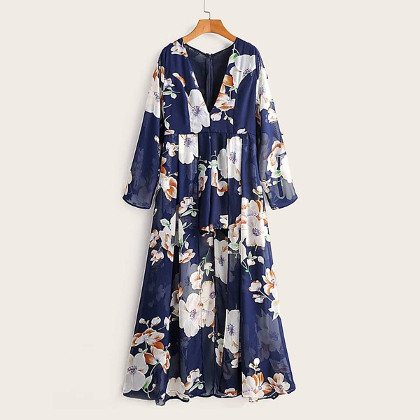 

Floral Print Keyhole Back A-Line Dress, Multicolor