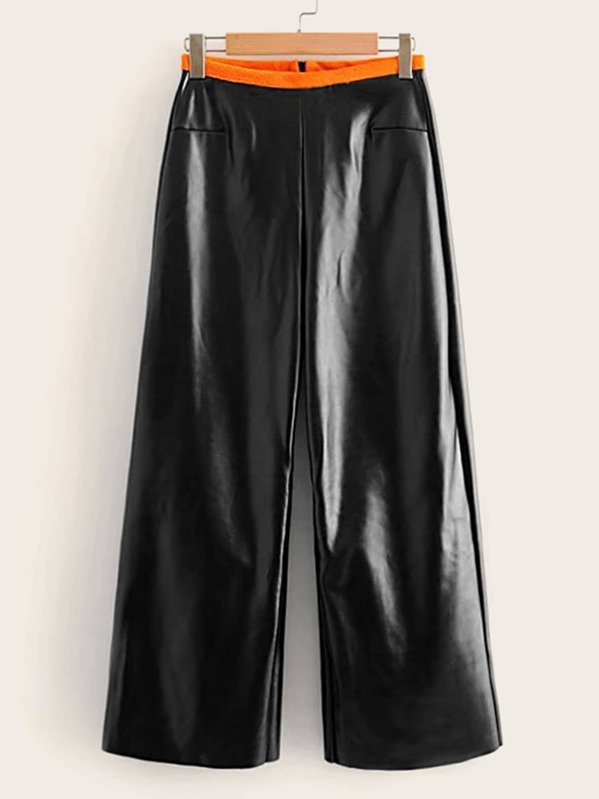 

Wide Leg Faux Leather Pants, Black