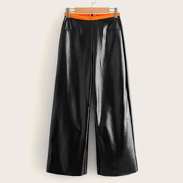 

Wide Leg Faux Leather Pants, Black