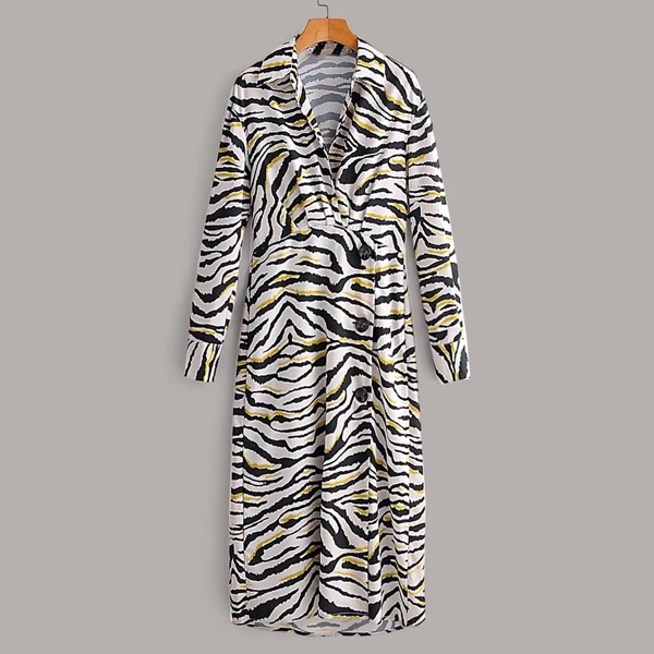 

Zebra Stripe Buttoned Shirt Dress, Multicolor