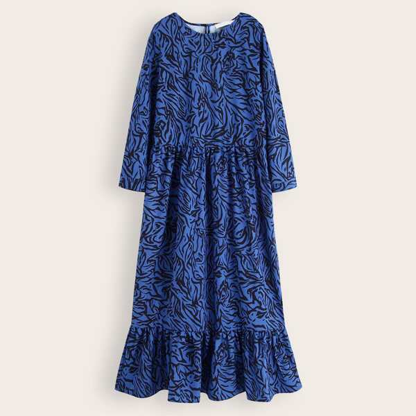 

Zebra Stripe Ruffle Hem A-Line Dress, Blue