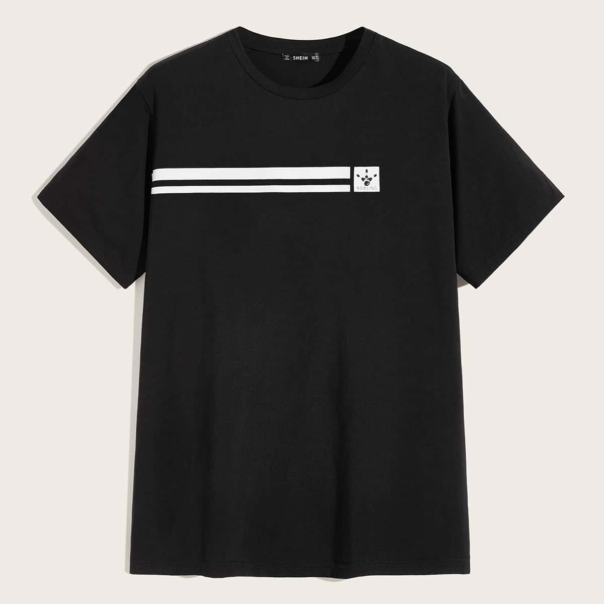 

Guys Patched Detail Striped Panel Tee, Black