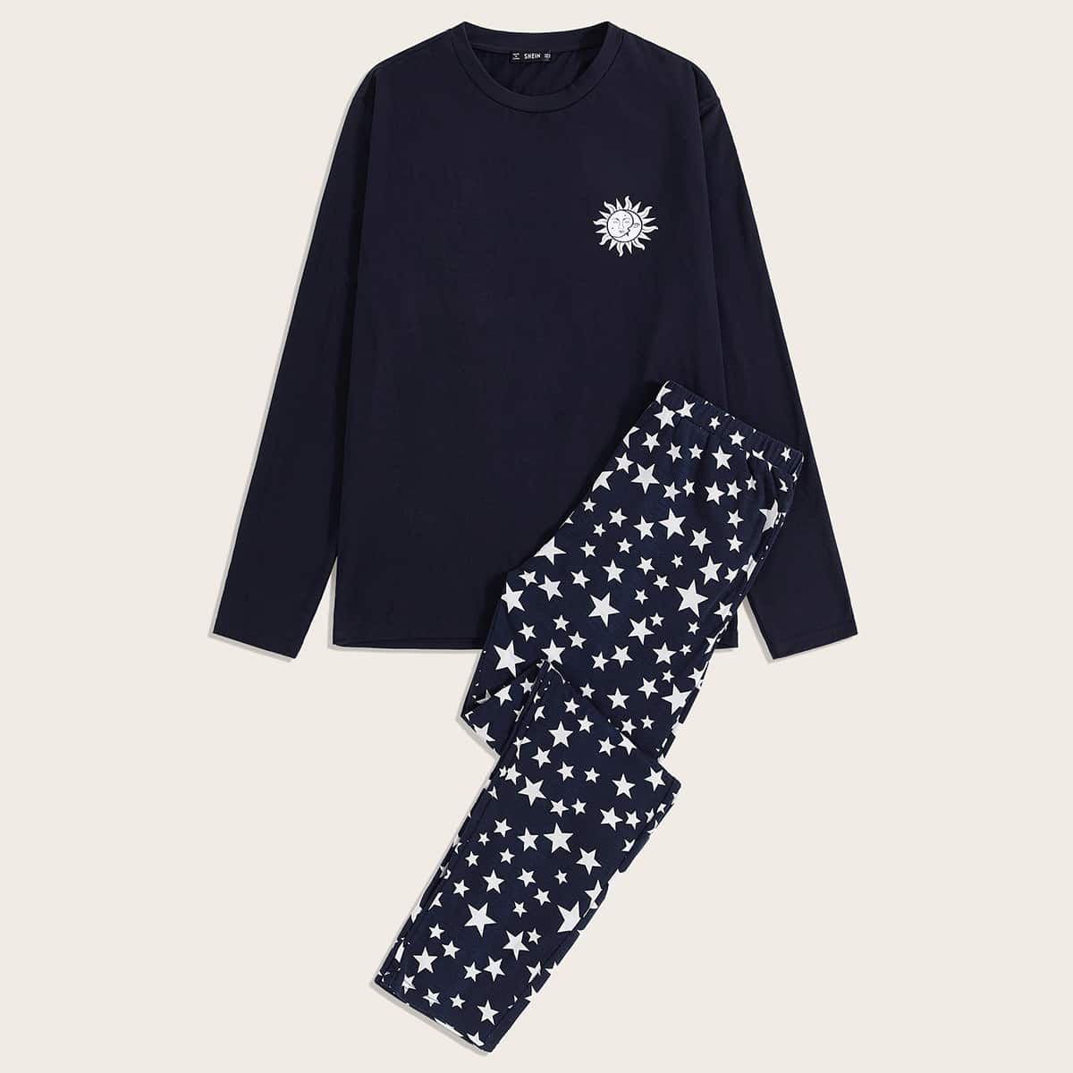 

Guys Graphic Print Top & Star Pants PJ Set, Navy