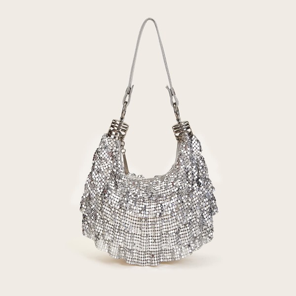 

Metallic Slouch Hobo Bag, Silver