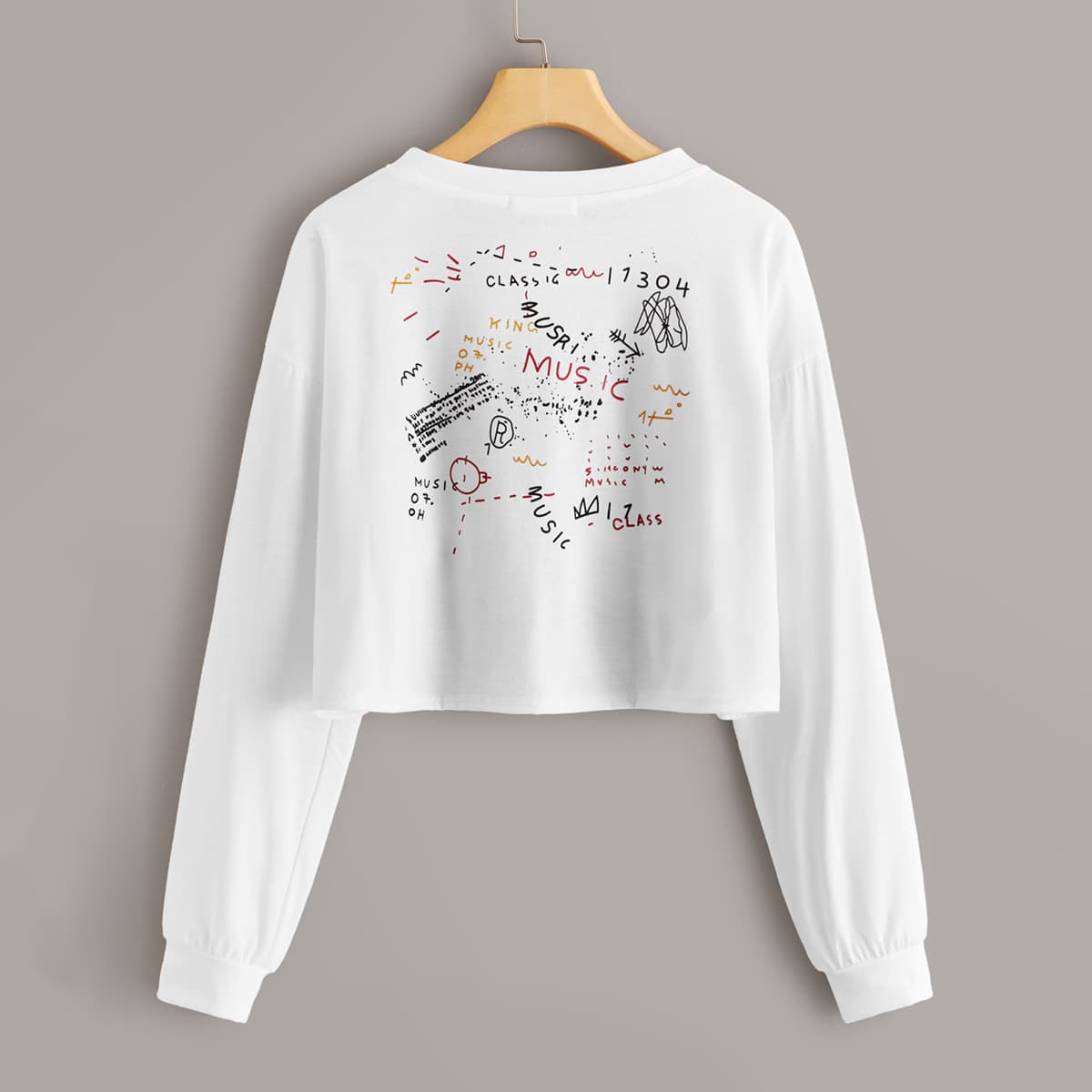 

Letter Graphic Long Sleeve Crop Tee, White