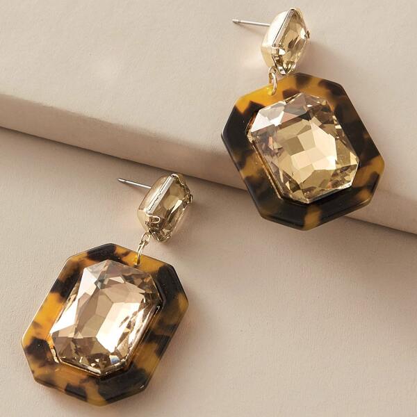

1pair Tortoiseshell Pattern Geometric Drop Earrings, Multicolor