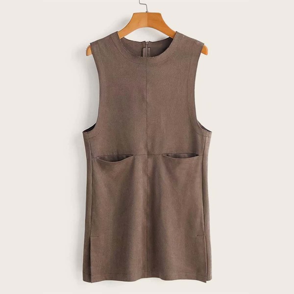

Pocket Front Suede Tank Dress, Brown