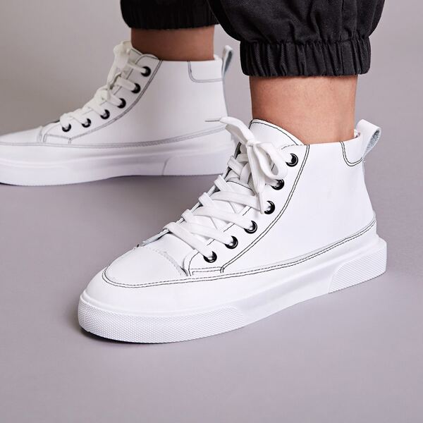 

Stitch Detail Lace-up Front High Top Sneakers, White