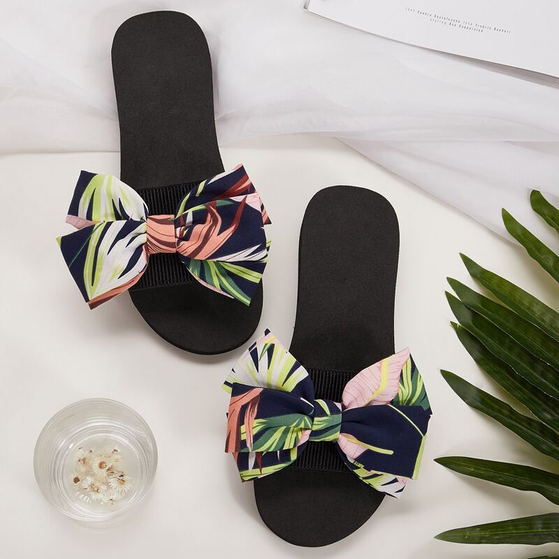 

Bow Decor Open Toe Sliders, Multicolor