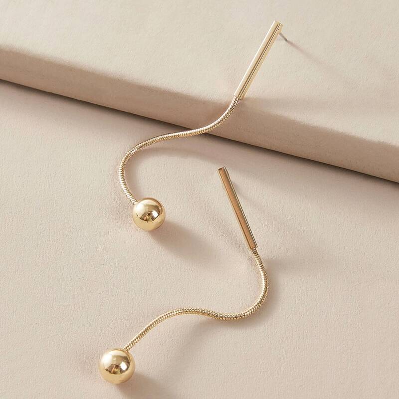 

1pair Long Strip Ball Drop Earrings, Gold