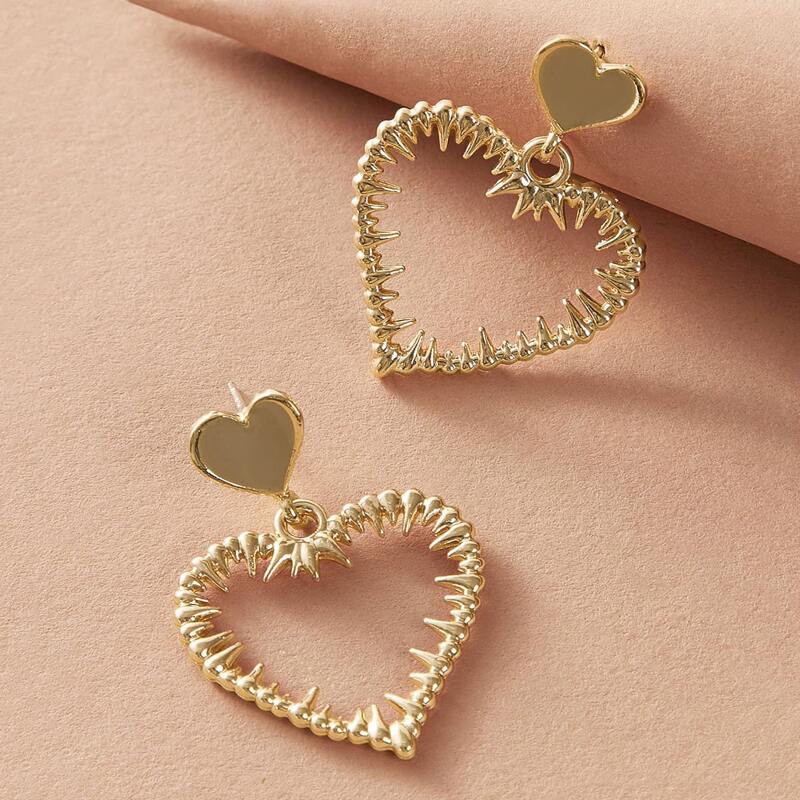 

1pair Double Heart Drop Earrings, Gold