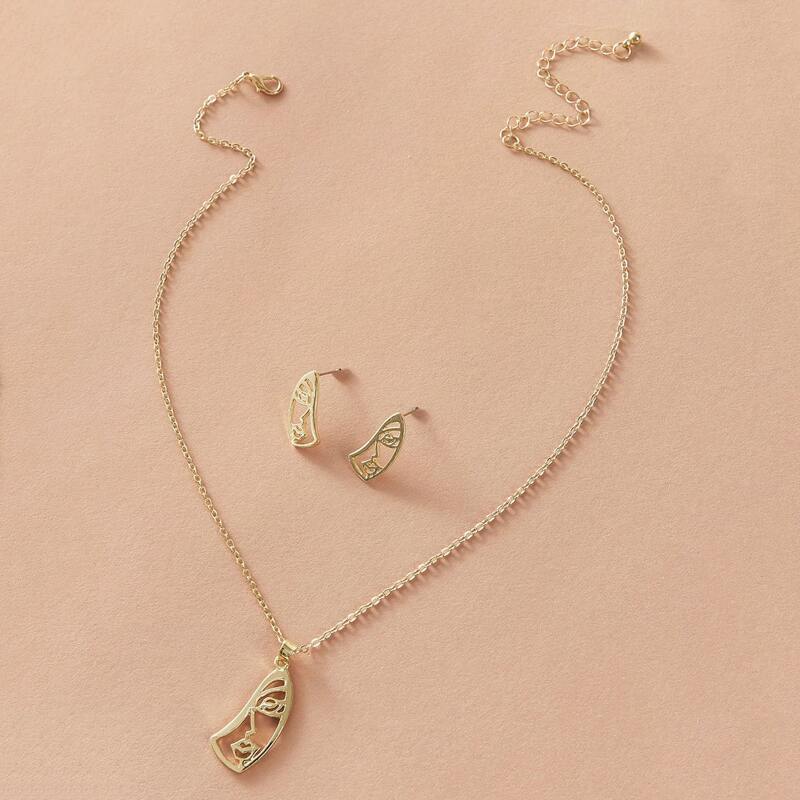 

3pcs Figure Charm Necklace & Earrings