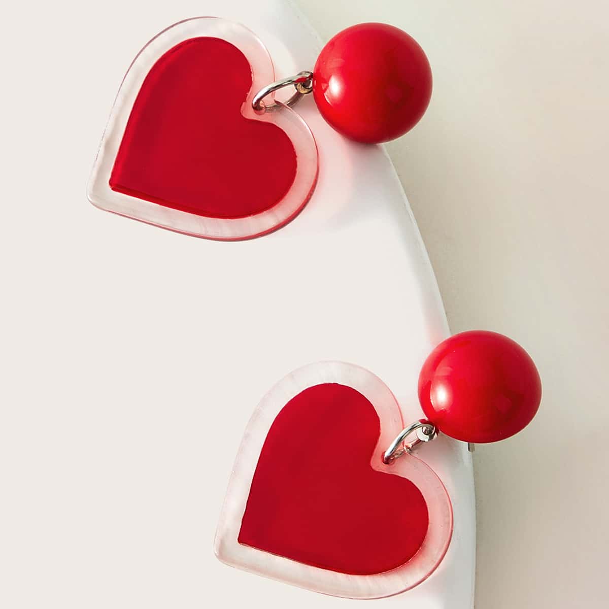 

1pair Heart Drop Earrings, Red