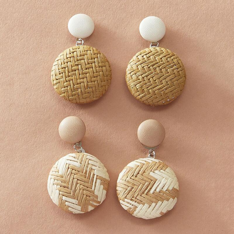 

2pairs Braided Round Drop Earrings, Multicolor