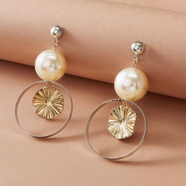 

1pair Faux Pearl Decor Round Drop Earrings, Multicolor