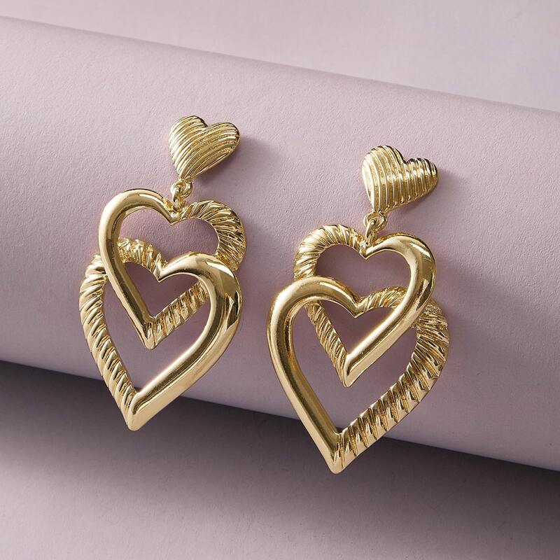 

1pair Heart Spliced Drop Earrings, Gold