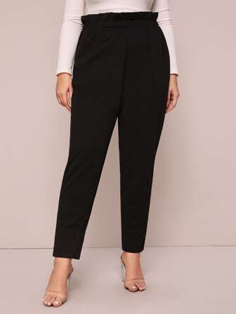 SHEIN Privé Plus Paperbag Waist Solid Pants