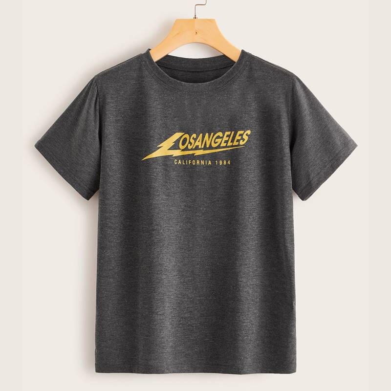 

Letter Graphic Round Neck Tee, Grey